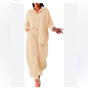 Yellow Button-Up Shirt and Pants Set